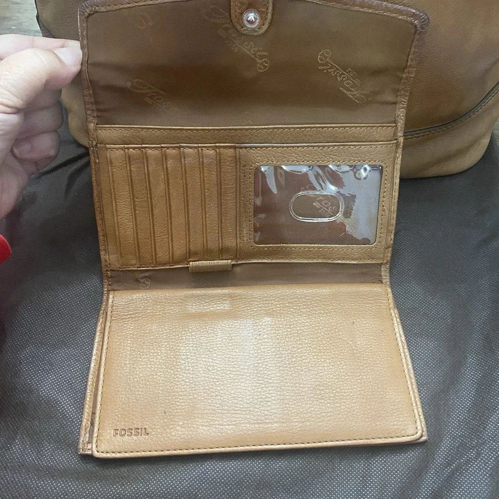 Fossil Brown Leather Hobo Shoulder Bag W Matching Wallet & Dust Bag